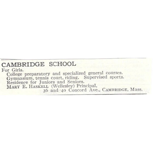 None Other - Cambridge School for Girls Mary E. Haskell MA c1918 Advertisement AE5-SA8